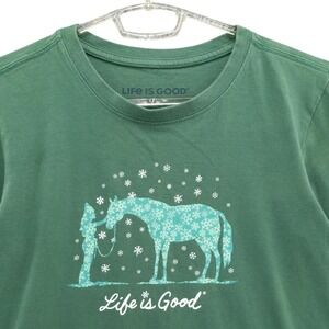Life is‎ Good XS Crusher Long Sleeve T-Shirt Winter Horse Lover Green
